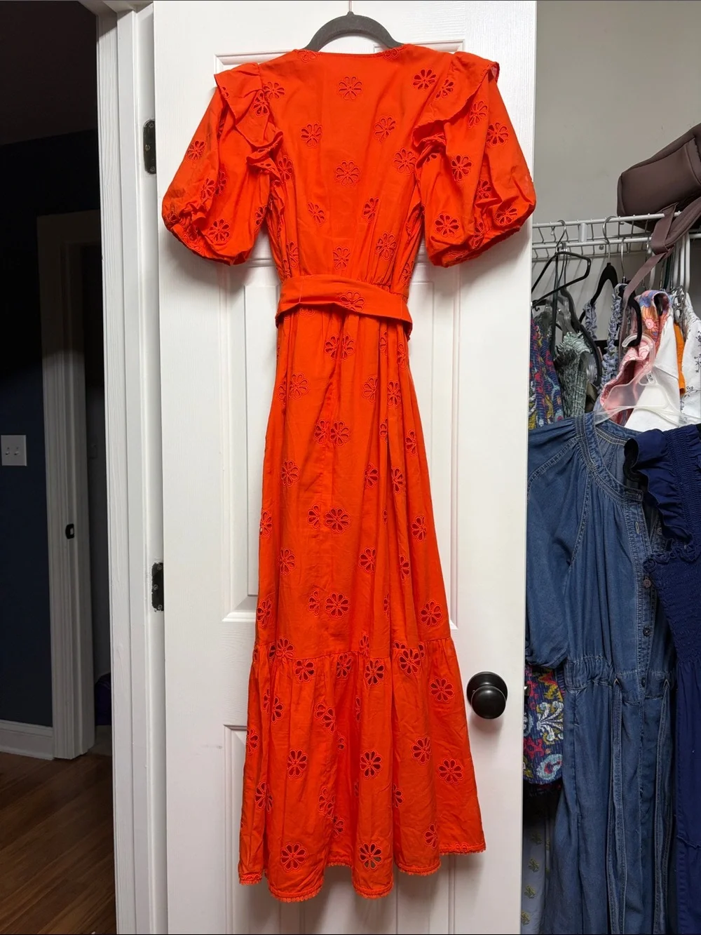 Kate Spade Women's Orange Eyelet Midi Dress with Tie Waist - Picture 7 of 7